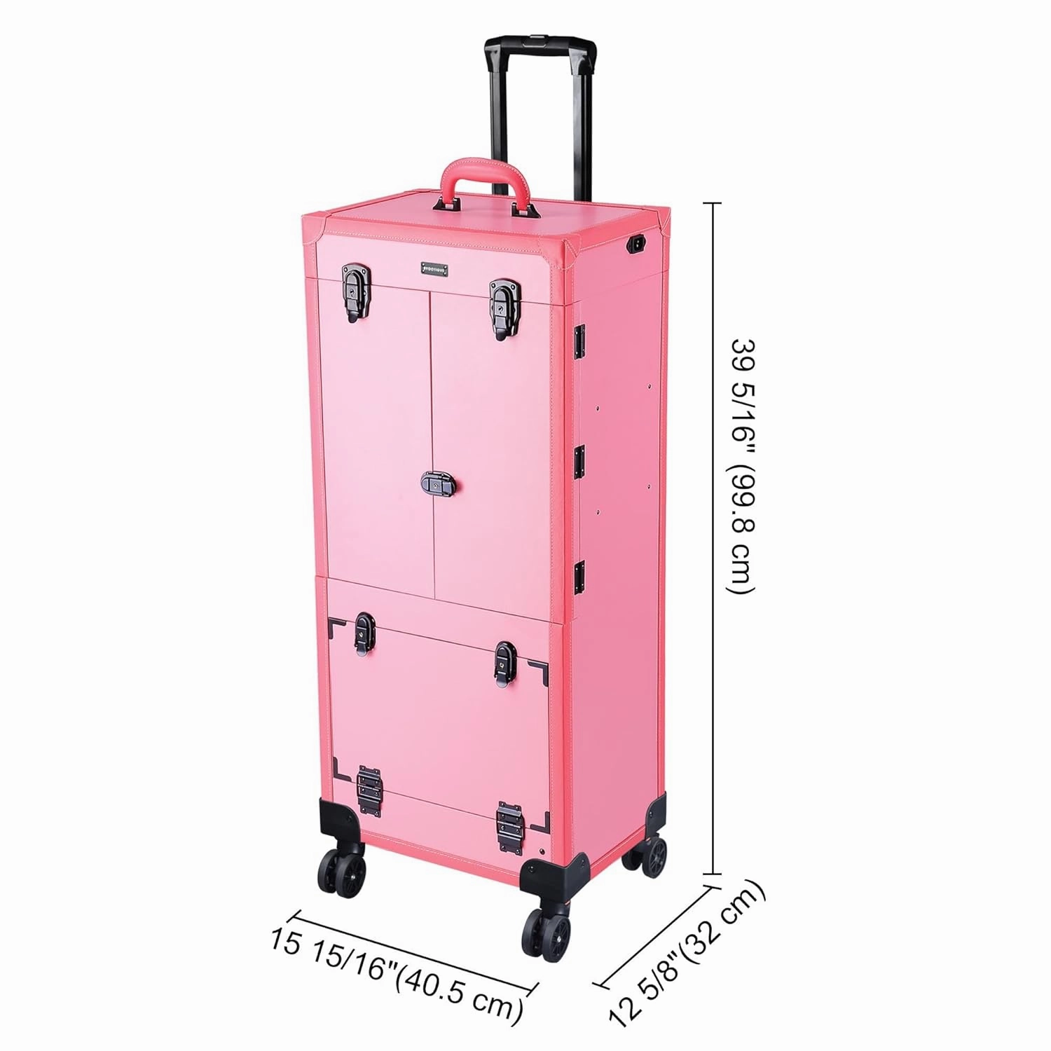 BYOOTIQUE Pink Rolling Makeup Case Trolley Lockable with Mirror Light Pro Large Cosmetic
