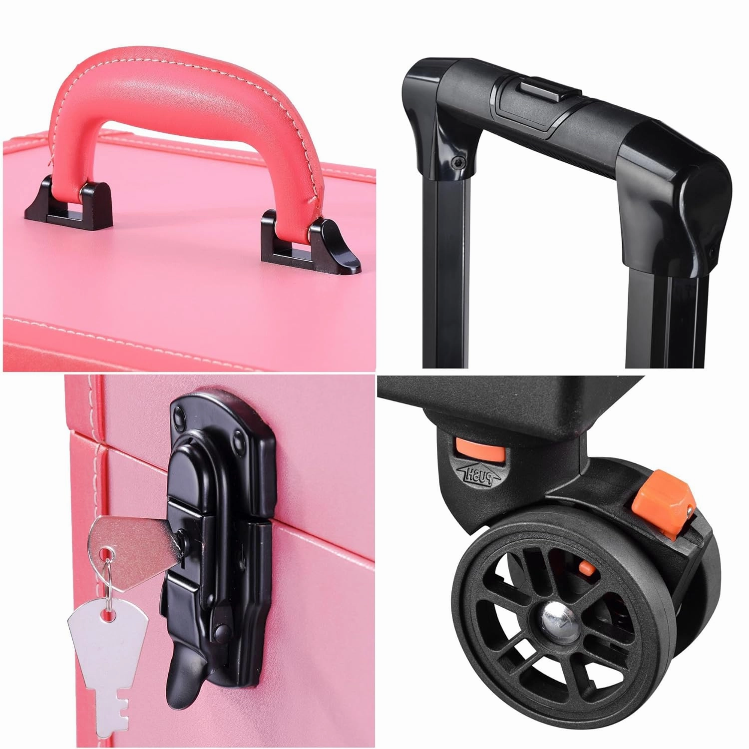 BYOOTIQUE Pink Rolling Makeup Case Trolley Lockable with Mirror Light Pro Large Cosmetic