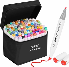 Caliart 121 Colors Artist Alcohol Based Markers Dual Tip Art Permanent Twin Sketch Markers Pens with Case for Adult Kids Coloring Drawing Sketching Card Making Illustration