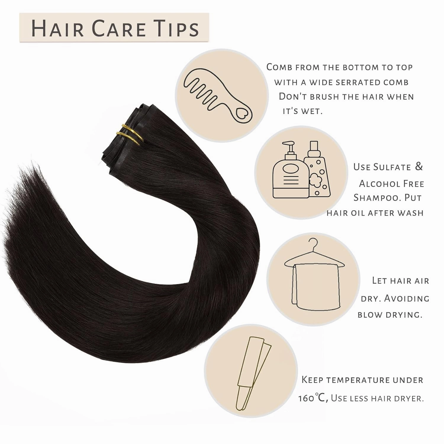 Caliee Clip-in Human Hair Extensions 18Inch 110G Ultra Thin Weft Clips on Full Head Color 2 Dark Brown PU for Women 7Pcs Natural
