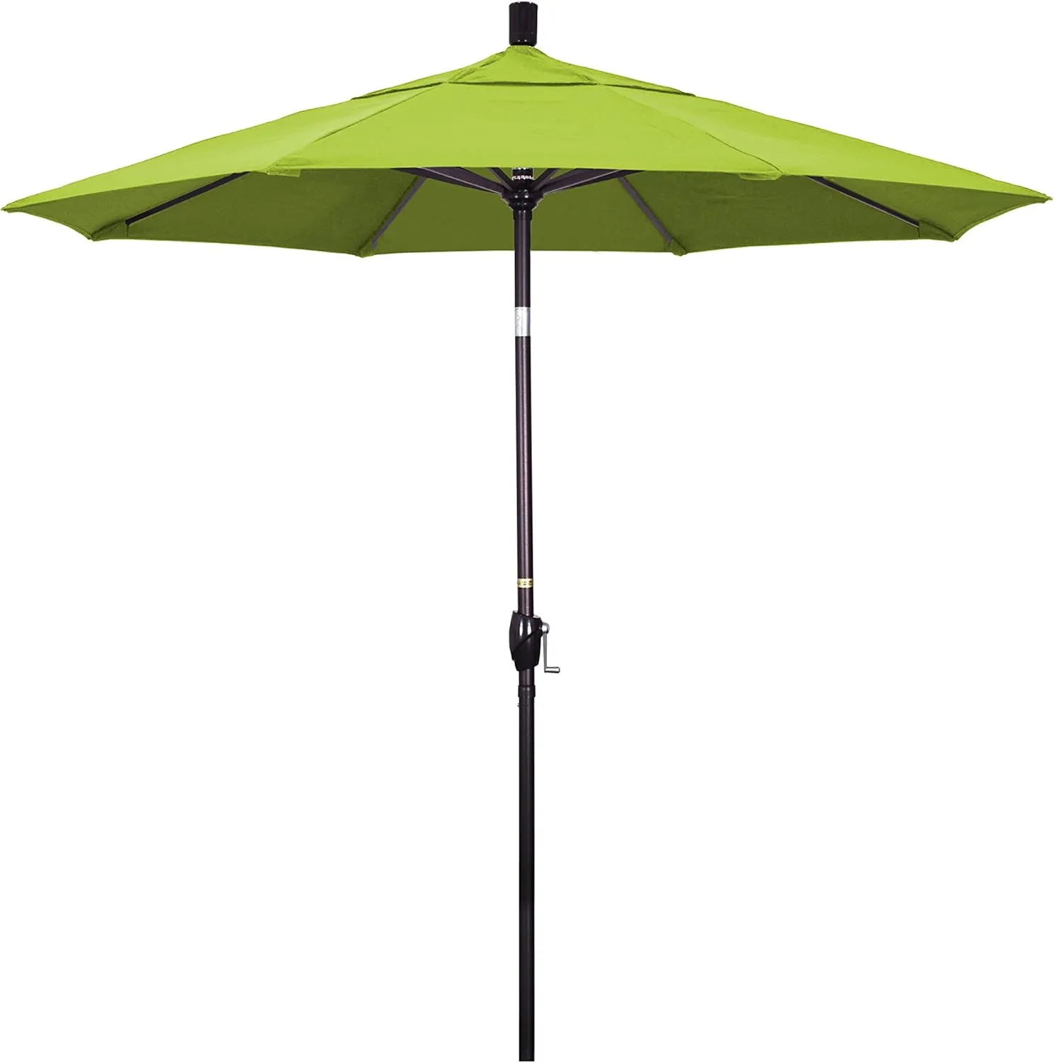 California Umbrella 7.5' Round Aluminum Market Umbrella, Crank Lift, Push Button Tilt, Bronze Pole, Sunbrella Macaw
