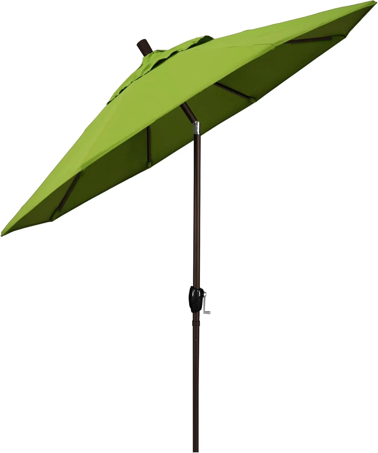 California Umbrella 7.5' Round Aluminum Market Umbrella, Crank Lift, Push Button Tilt, Bronze Pole, Sunbrella Macaw