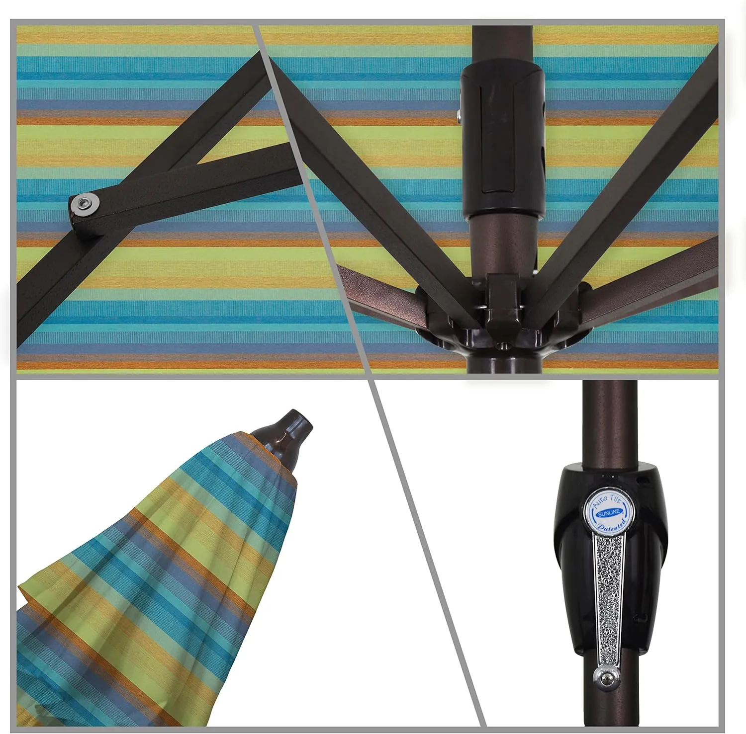 California Umbrella 7.5' Round Sunbrella Aluminum Outdoor Deck, Pool or Patio Umbrella, Crank Lift, Auto Tilt, Bronze Pole, Astoria Lagoon