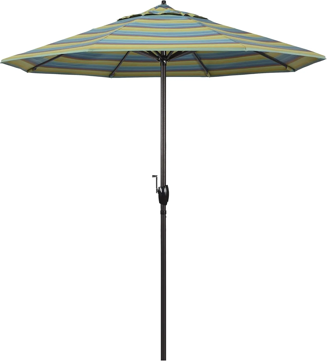 California Umbrella 7.5' Round Sunbrella Aluminum Outdoor Deck, Pool or Patio Umbrella, Crank Lift, Auto Tilt, Bronze Pole, Astoria Lagoon