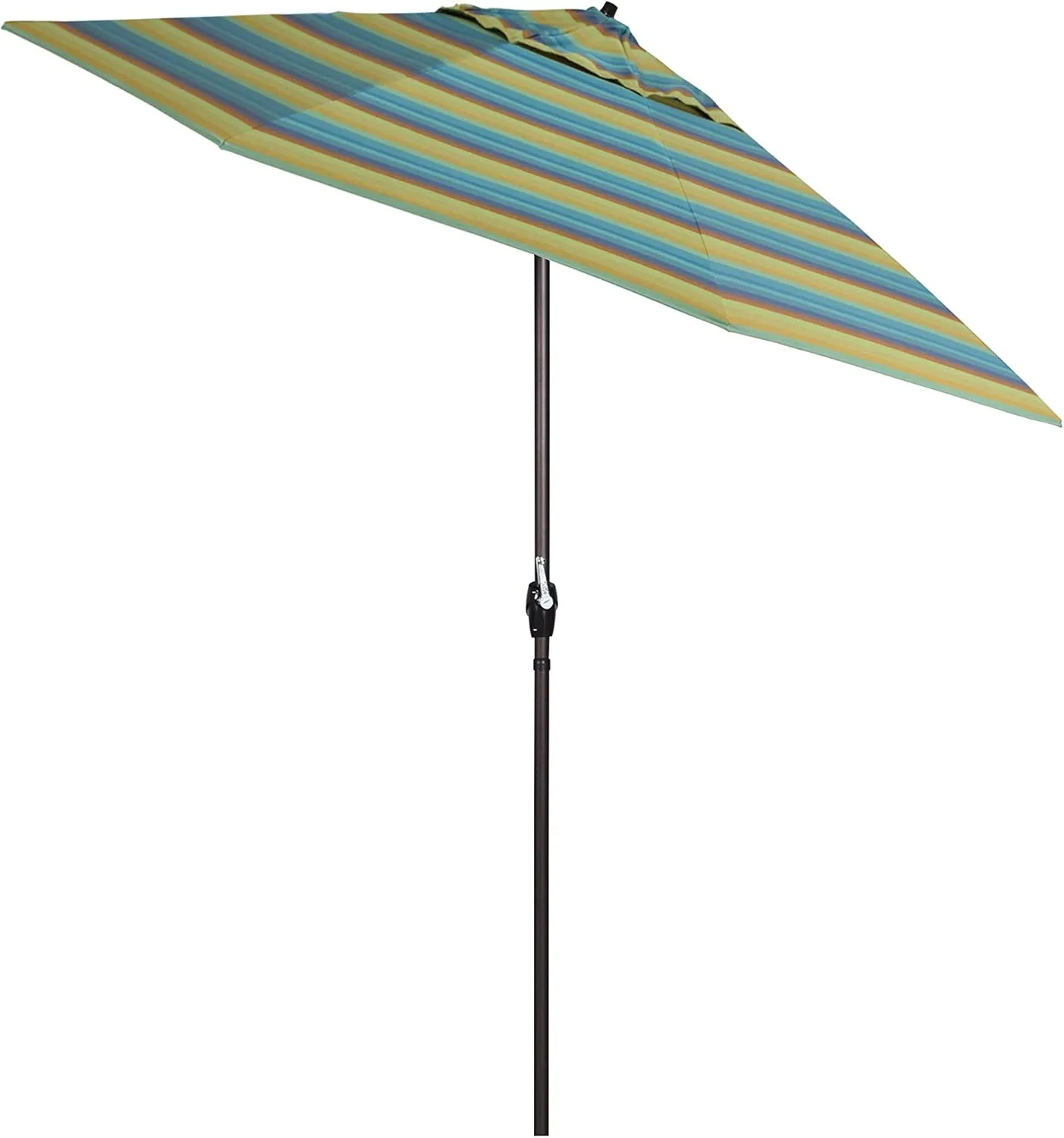California Umbrella 7.5' Round Sunbrella Aluminum Outdoor Deck, Pool or Patio Umbrella, Crank Lift, Auto Tilt, Bronze Pole, Astoria Lagoon
