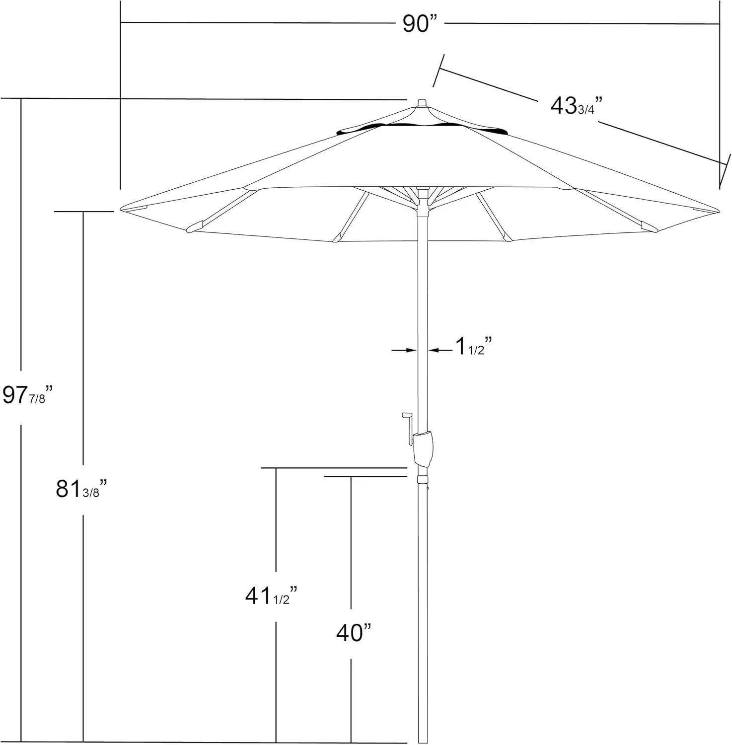 California Umbrella 7.5' Round Sunbrella Aluminum Outdoor Deck, Pool or Patio Umbrella, Crank Lift, Auto Tilt, Bronze Pole, Navy Blue
