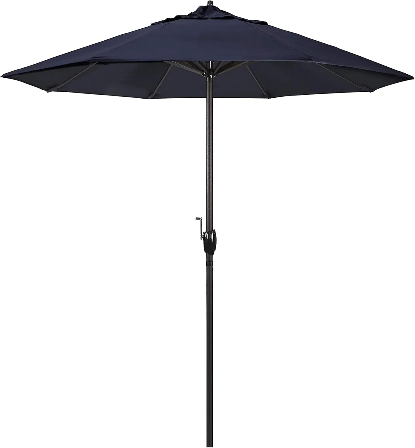California Umbrella 7.5' Round Sunbrella Aluminum Outdoor Deck, Pool or Patio Umbrella, Crank Lift, Auto Tilt, Bronze Pole, Navy Blue