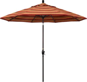 California Umbrella 9' Round Aluminum Market Umbrella, Crank Lift, Push Button Tilt, Bronze Pole, Sunbrella Astoria Sunset