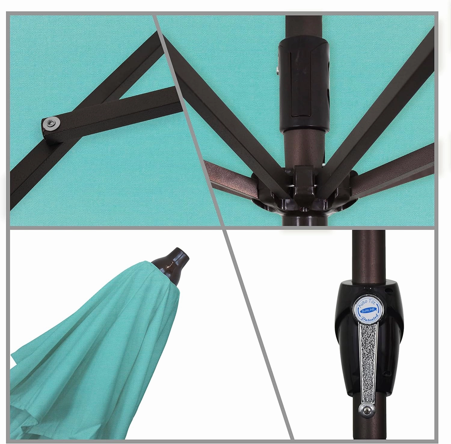 California Umbrella 7.5' Round Sunbrella Aluminum Outdoor Deck, Pool or Patio Umbrella, Crank Lift, Auto Tilt, Bronze Pole, Aruba