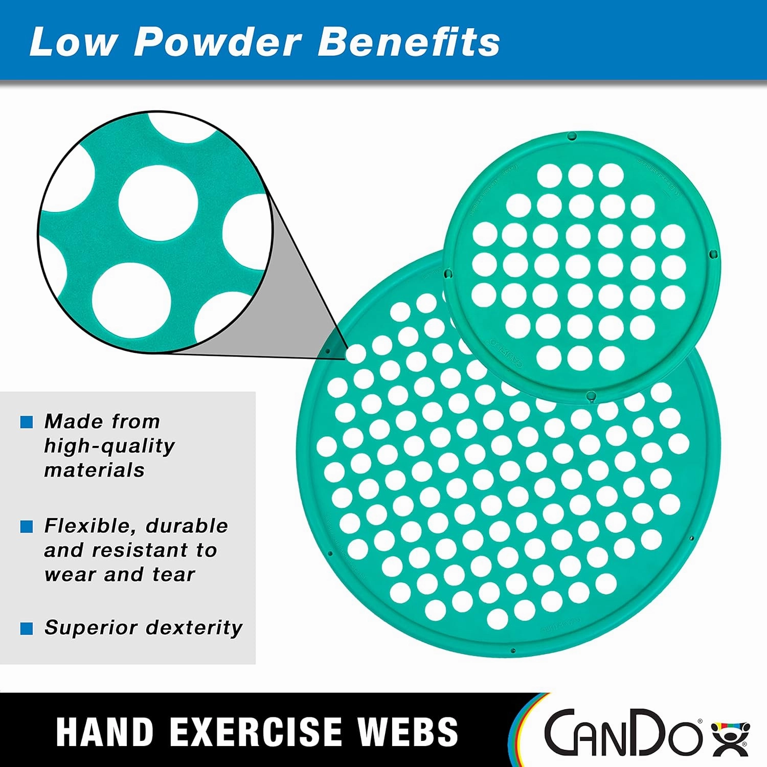 CanDo Hand Exercise Webs for Physical Therapy, Grip Strengthening, and Hand, Finger, Wrist Resistance Workouts, Portable Size, Low Powder, 14" Diameter, Green: Medium
