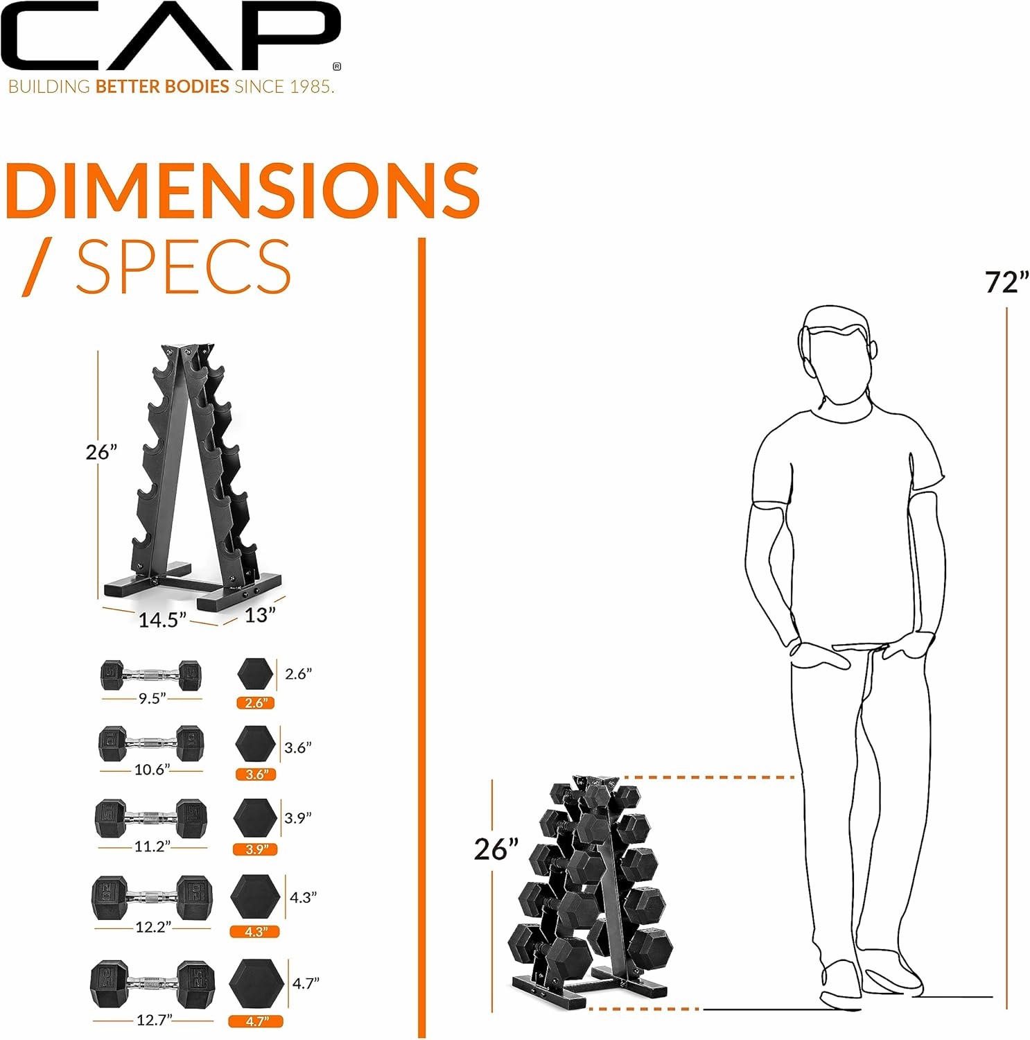 CAP Barbell 150 LB Coated Hex Dumbbell Weight Set with Vertical Rack | Multiple Options