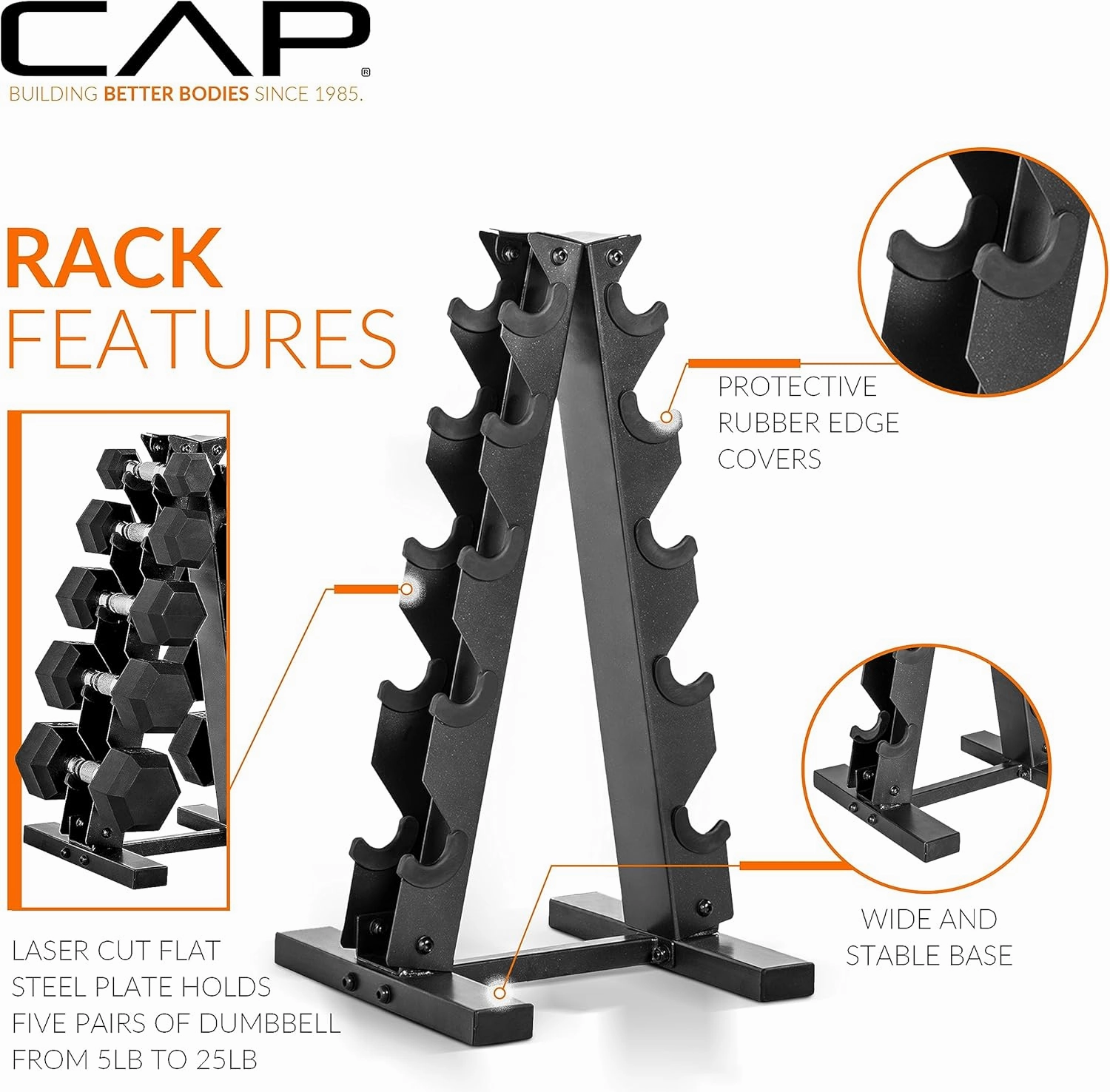 CAP Barbell 150 LB Coated Hex Dumbbell Weight Set with Vertical Rack | Multiple Options