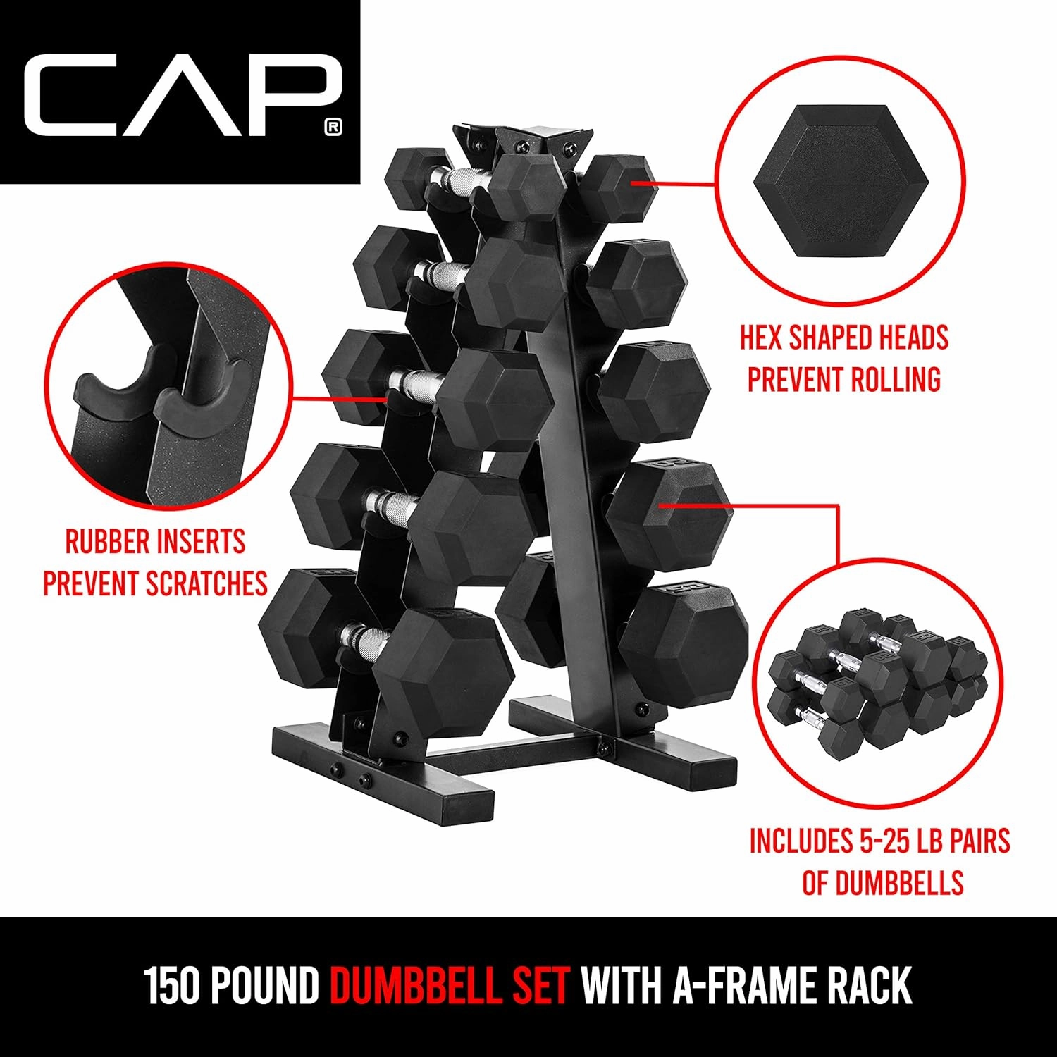 CAP Barbell Coated Dumbbell Set | 100lbs and 150lbs | Multiple Options