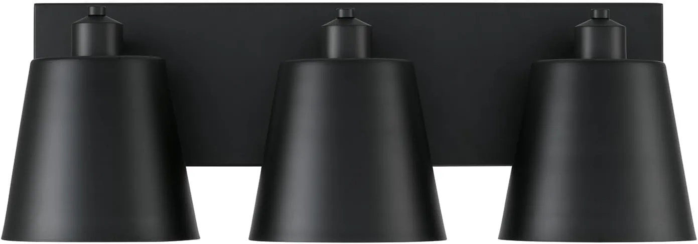 Capital Lighting 151331MB Alden Modern Industrial Metal Cone with White Interior Bath Vanity Wall Light, 3-Light 300 Total Watts, 9" H x 24" W, Matte Black