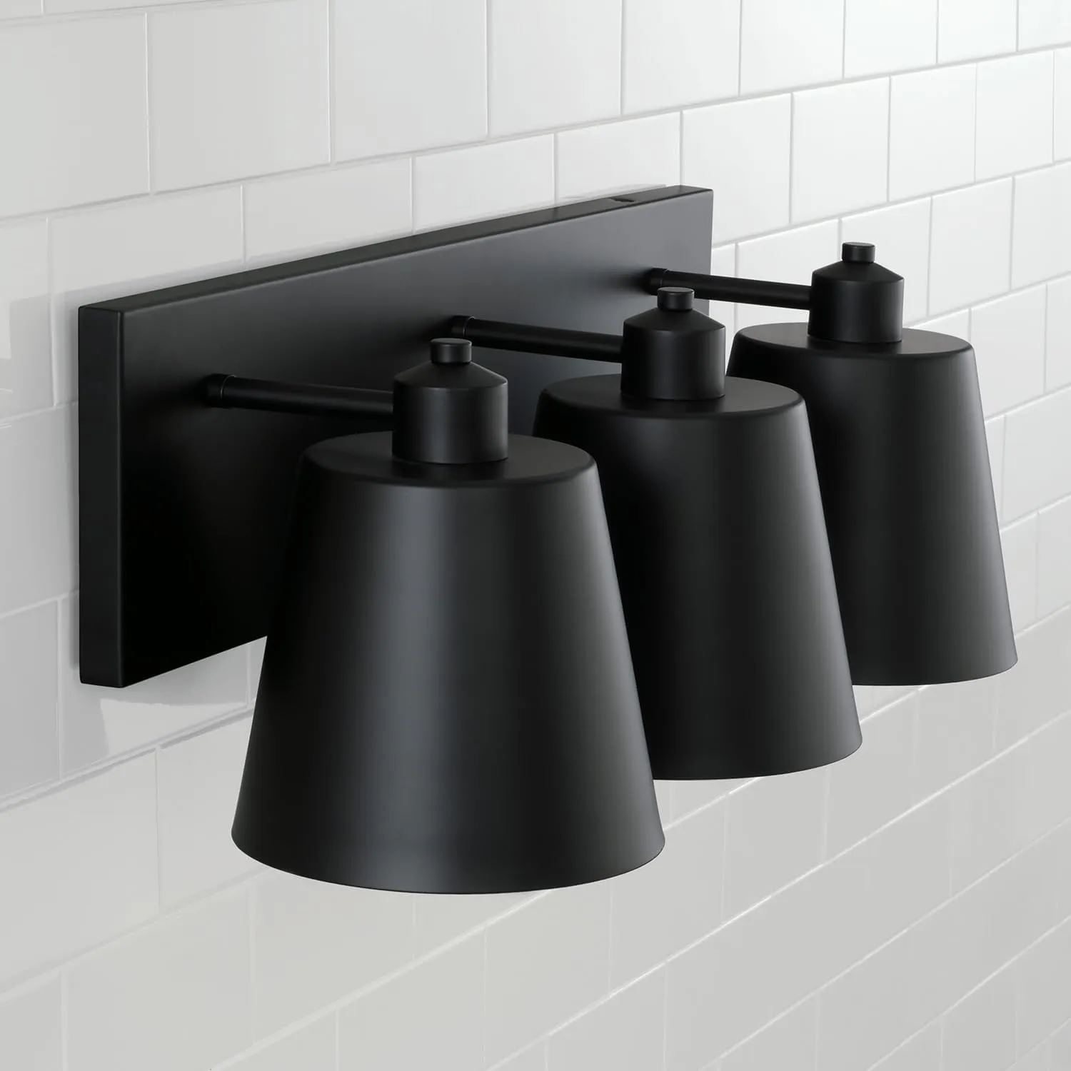 Capital Lighting 151331MB Alden Modern Industrial Metal Cone with White Interior Bath Vanity Wall Light, 3-Light 300 Total Watts, 9" H x 24" W, Matte Black