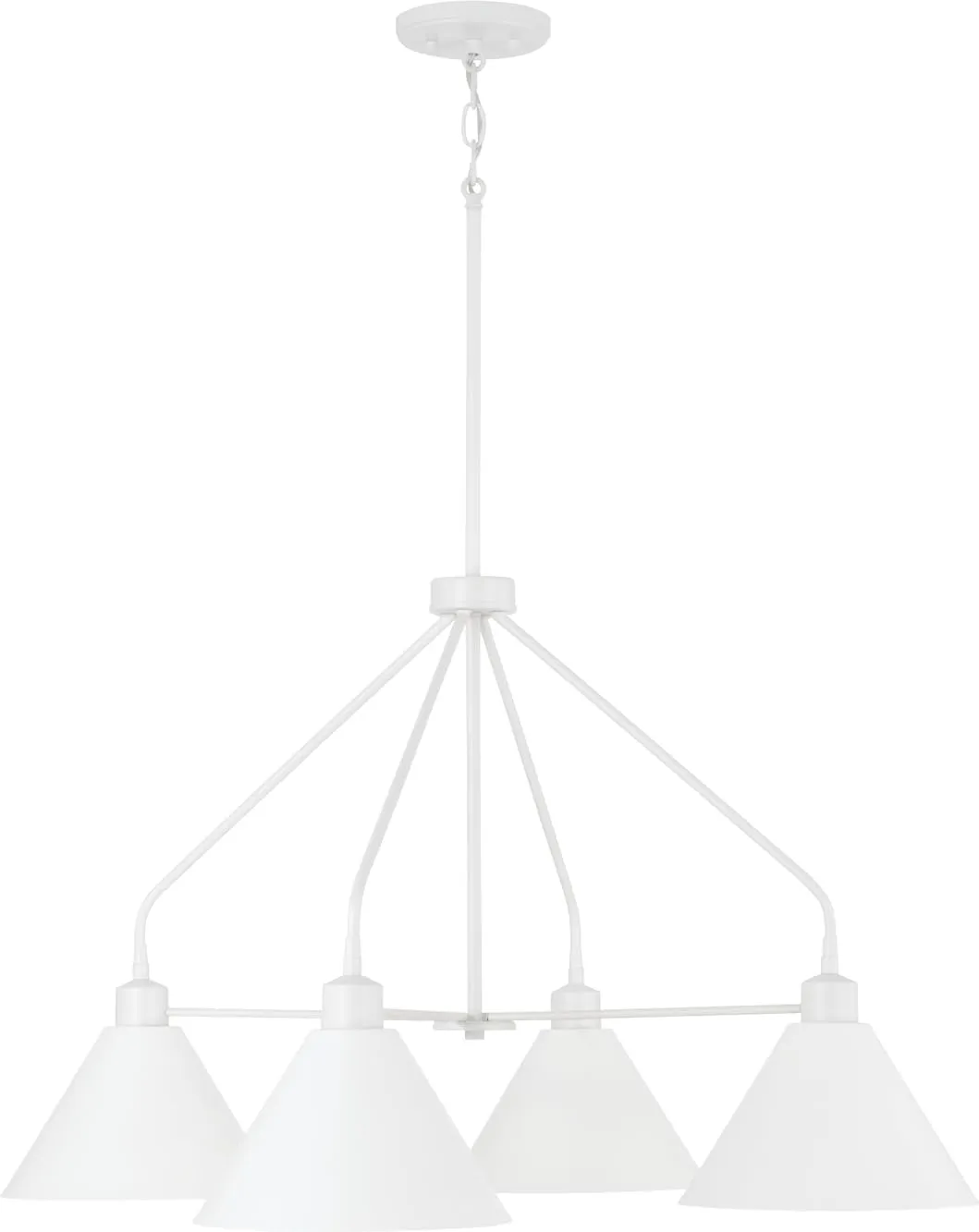 Capital Lighting 451341WE Alden Modern Industrial Metal Cone Chandelier, 4-Light 400 Total Watts, 20" H x 33" W, Matte White