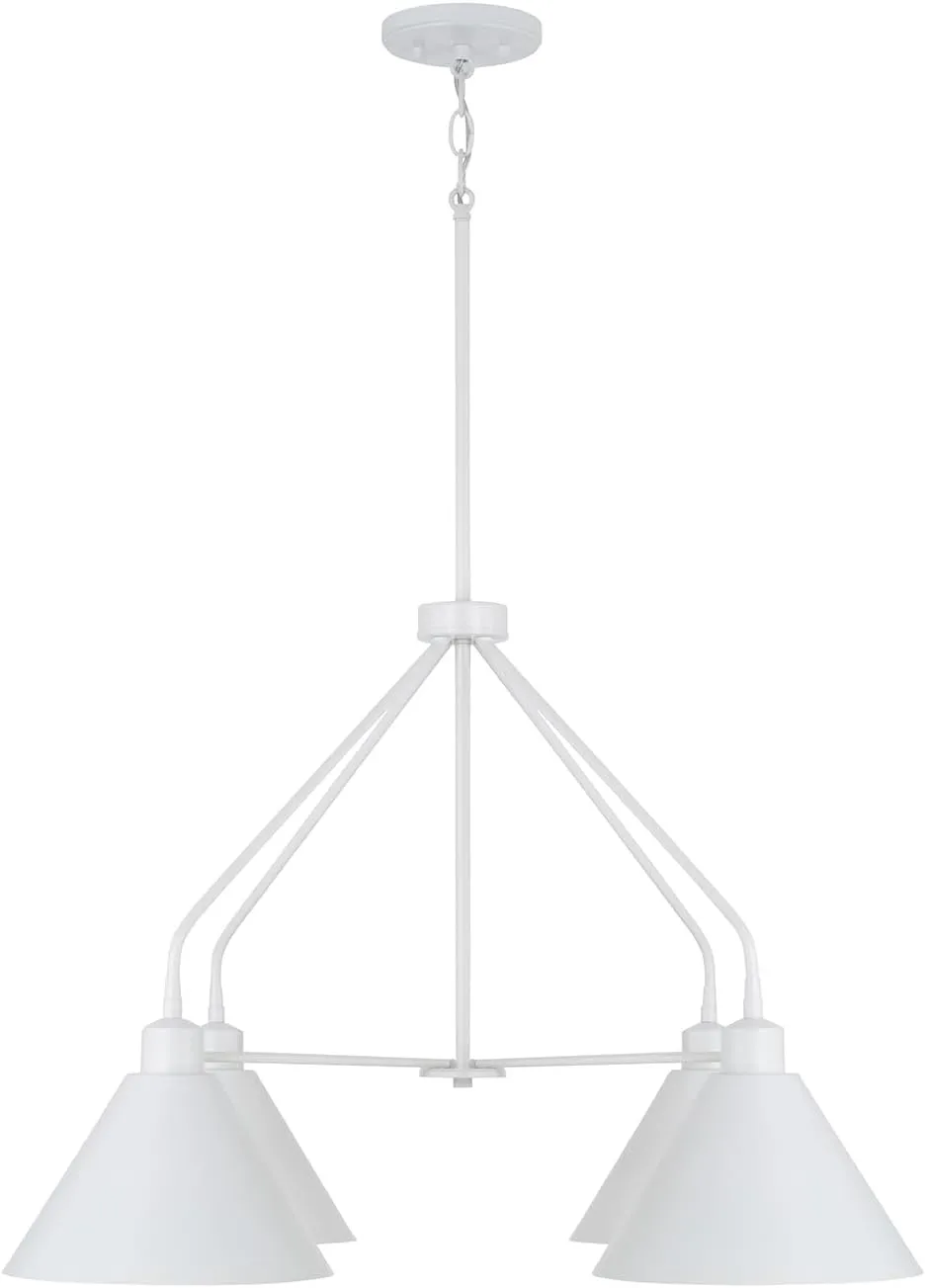 Capital Lighting 451341WE Alden Modern Industrial Metal Cone Chandelier, 4-Light 400 Total Watts, 20" H x 33" W, Matte White