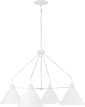 Capital Lighting 451341WE Alden Modern Industrial Metal Cone Chandelier, 4-Light 400 Total Watts, 20" H x 33" W, Matte White