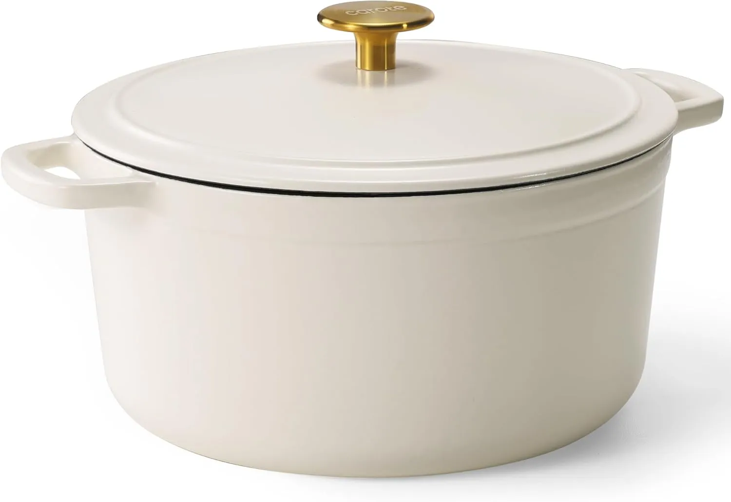 CAROTE Cast Iron Dutch Oven Pot with Lid, Enameled Dutch Oven for Bread Baking, Dual Handles, Heavy-Duty Cast Iron Pot, 5QT, White