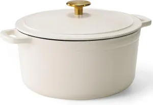 CAROTE Cast Iron Dutch Oven Pot with Lid, Enameled Dutch Oven for Bread Baking, Dual Handles, Heavy-Duty Cast Iron Pot, 5QT, White