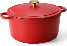CAROTE Cast Iron Dutch Oven Pot with Lid, Enameled Dutch Oven for Bread Baking, Dual Handles, Heavy-Duty Cast Iron Pot, 5QT, Red