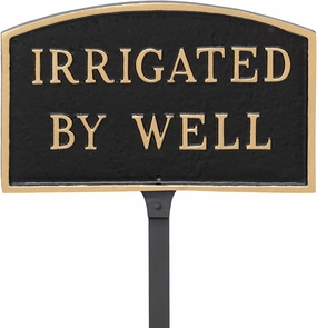 Cast Metal Irrigated by Well Arch Statement Plaque Sign - WALL or LAWN Display Plaque - Home or Business Sign - Powder Coated Aluminum - Private Well - UV Resistant - Made in the USA!