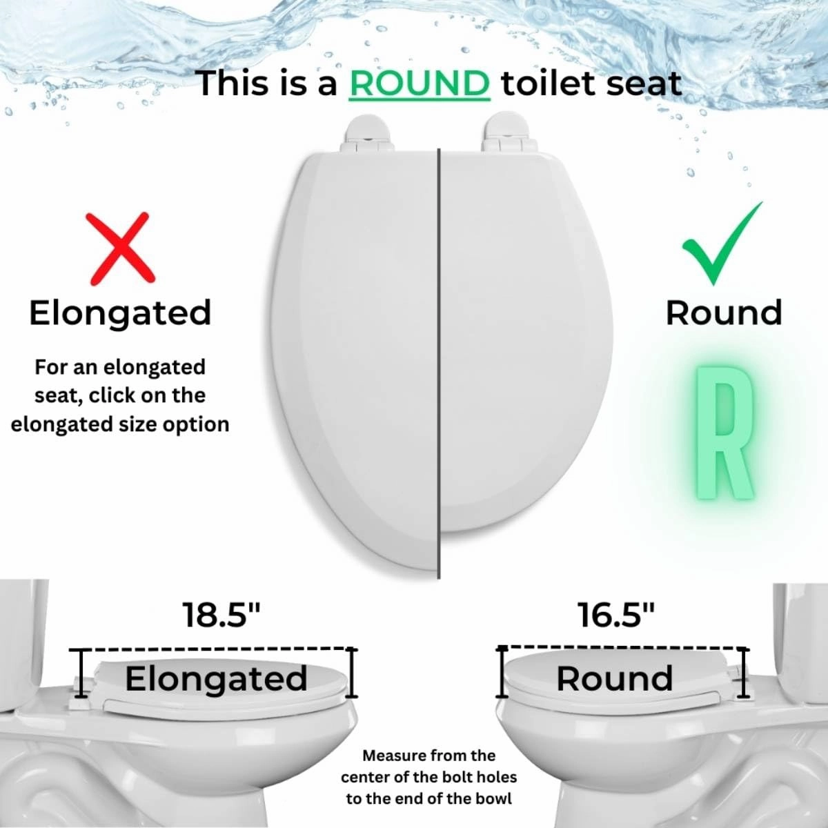 Centoco Round Toilet Seat Soft Close, Closed Front with Cover, Premium Seat, Plastic, Made in the USA, 1400SC-001, White