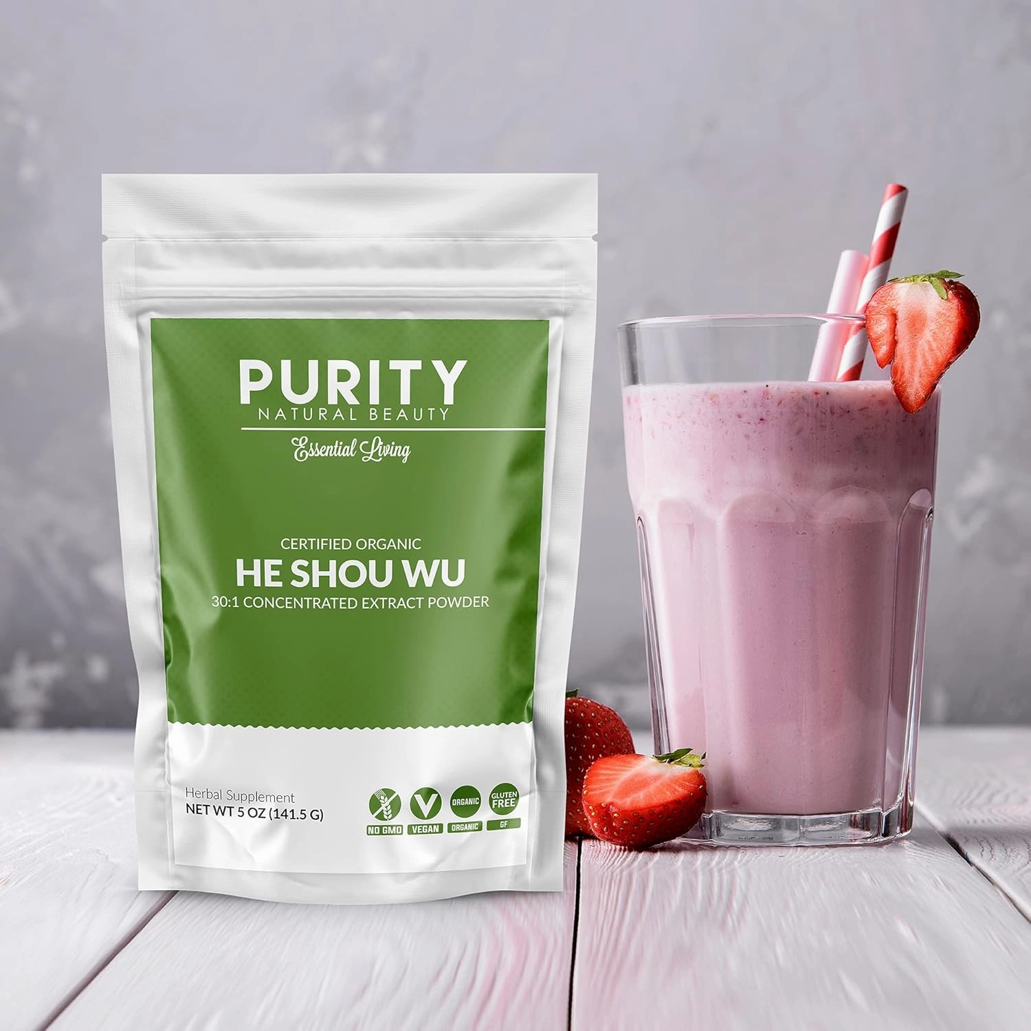 Certified Organic He Shou Wu - Large 5oz Bag of 30:1 Concentrated-Fo-ti - Organic Foti Extract- Fo ti He Shou Wu Organic-Plus Free Bamboo Spoon