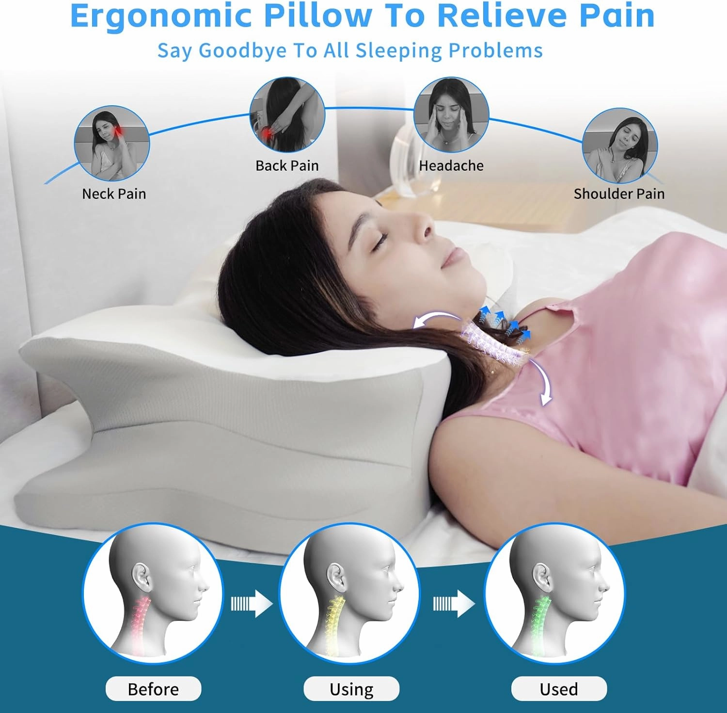 Cervical Neck Pillow for Neck and Shoulder Pain Relief Ergonomic Pillow Orthopedic Pillows for Neck Pain Back Stomach Side Sleeper Pillow for Shoulder Pain Migraine Pillow Contour Pillow