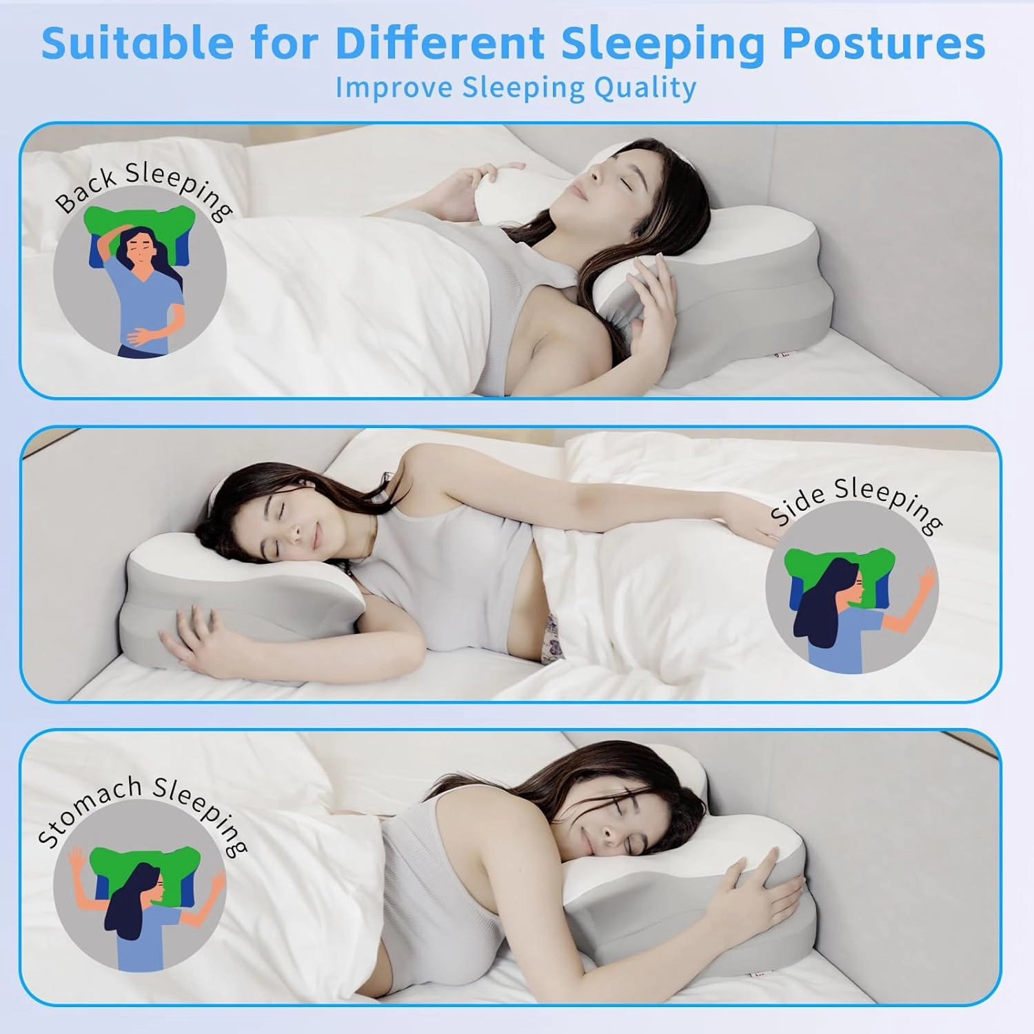 Cervical Neck Pillow for Neck and Shoulder Pain Relief Ergonomic Pillow Orthopedic Pillows for Neck Pain Back Stomach Side Sleeper Pillow for Shoulder Pain Migraine Pillow Contour Pillow
