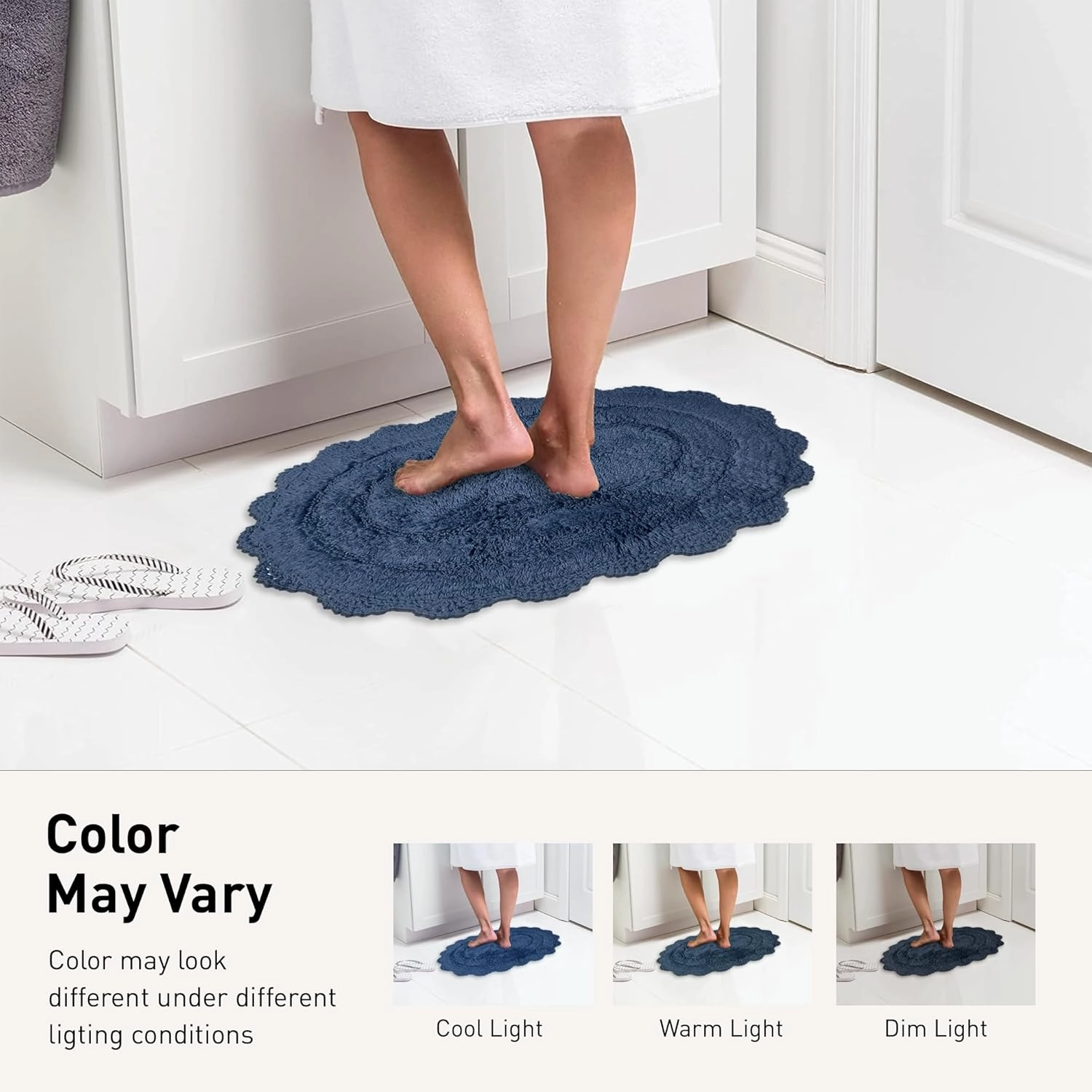 Chardin home Blue Crochet Bathrug, 100% Cotton Oval bathmat with artisanally Handcrafted Crochet Border, 21x34 Inch, Medium Rug, Perfect for Half Baths, Powder Rooms, bathrooms