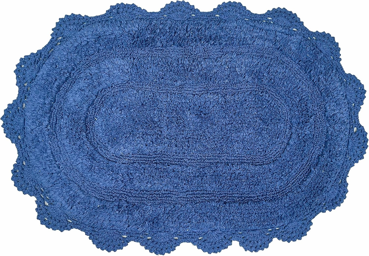 Chardin home Blue Crochet Bathrug, 100% Cotton Oval bathmat with artisanally Handcrafted Crochet Border, 21x34 Inch, Medium Rug, Perfect for Half Baths, Powder Rooms, bathrooms
