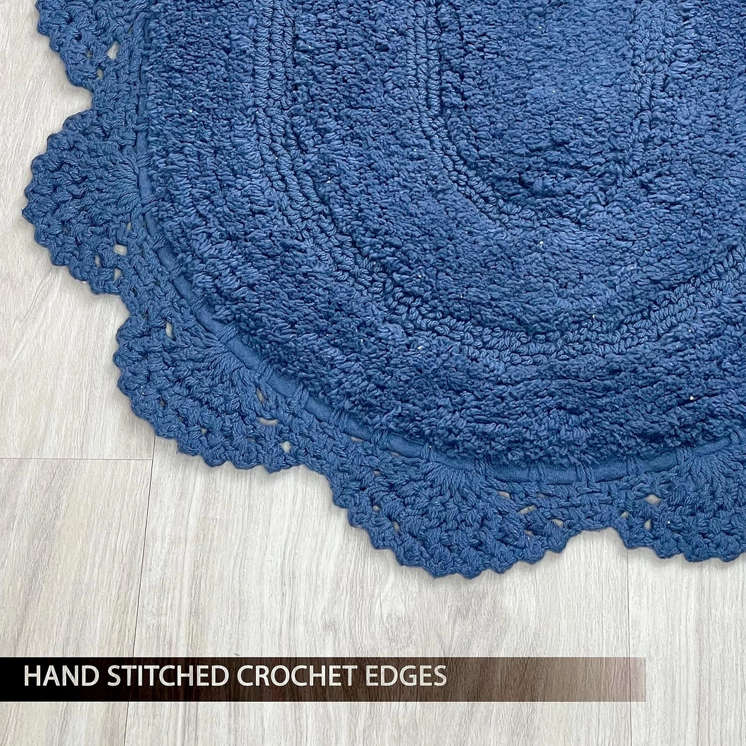 Chardin home Blue Crochet Bathrug, 100% Cotton Oval bathmat with artisanally Handcrafted Crochet Border, 21x34 Inch, Medium Rug, Perfect for Half Baths, Powder Rooms, bathrooms