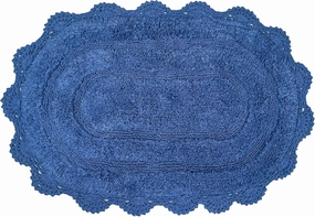 Chardin home Blue Crochet Bathrug, 100% Cotton Oval bathmat with artisanally Handcrafted Crochet Border, 21x34 Inch, Medium Rug, Perfect for Half Baths, Powder Rooms, bathrooms