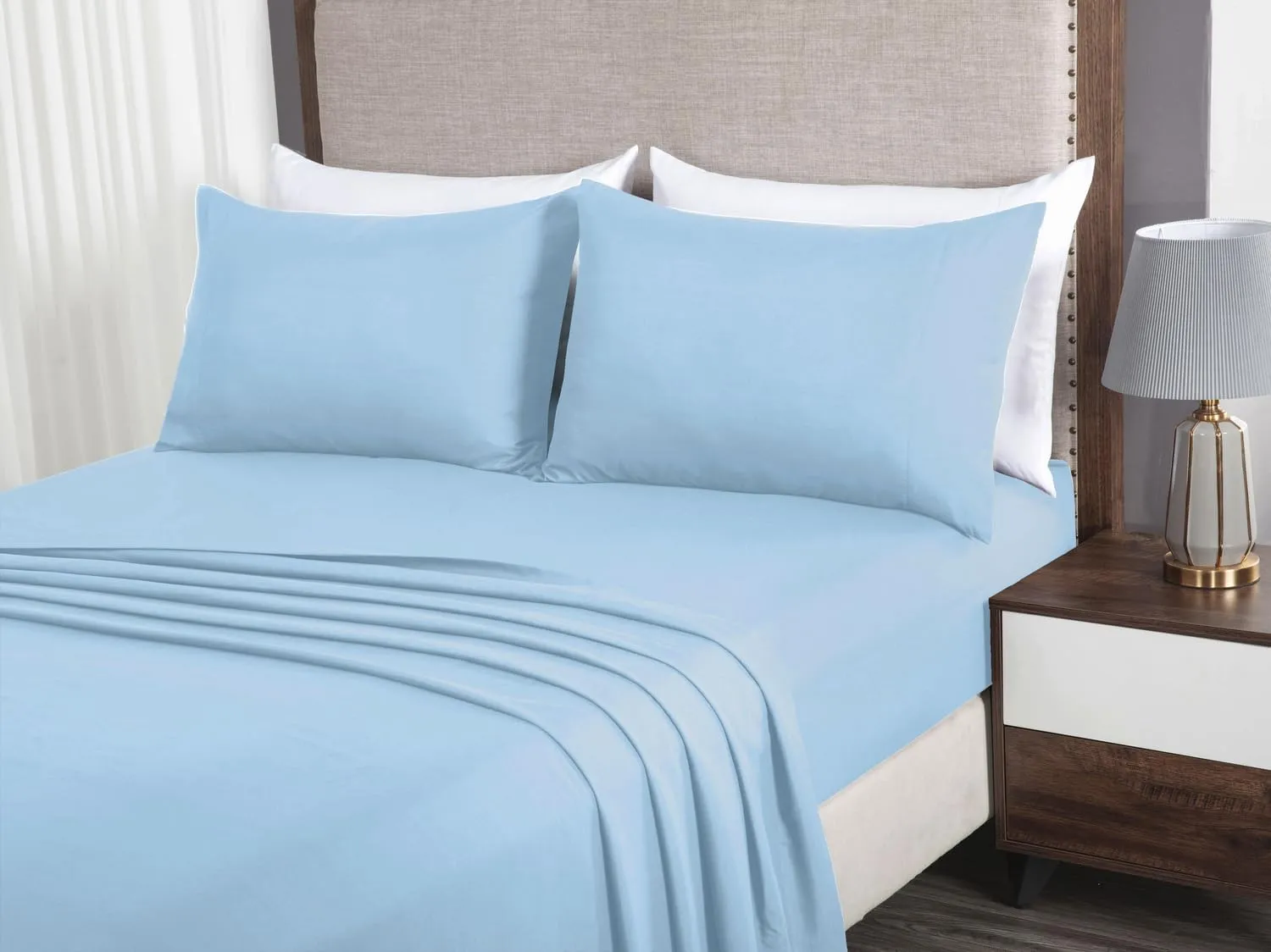 Chezmoi Collection Liam Chambray Blue Queen Size Bed in a Bag Comforter Set - 7 Pieces Coin Pattern Lightweight Comforter with Bed Sheets, Pillowcases & Shams Bedding Set for All Seasons