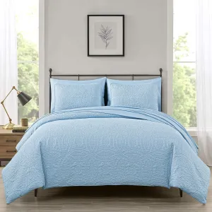 Chezmoi Collection Liam Chambray Blue Queen Size Bed in a Bag Comforter Set - 7 Pieces Coin Pattern Lightweight Comforter with Bed Sheets, Pillowcases & Shams Bedding Set for All Seasons