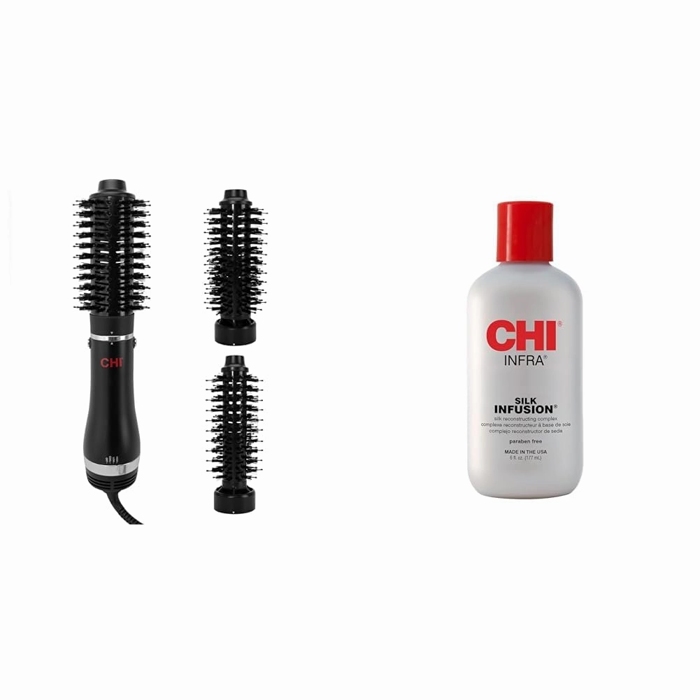 CHI 3-in-1 Heated Round Blowout Brush & INFRA Silk Infusion, 6 Fl Oz