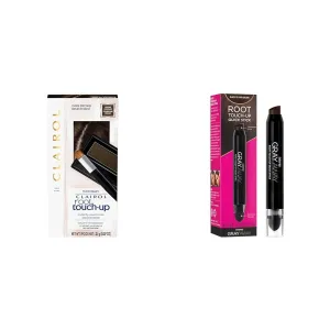 Clairol Root Touch-Up Temporary Concealing Powder, Dark Brown Hair Color, Pack of 1 & EVERPRO Gray Away Root Touchup Quick Stick, Black/Dark Brown, 0.1 Oz