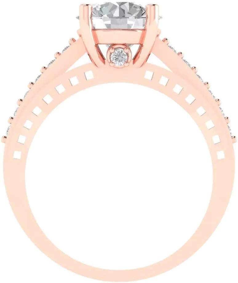 Clara Pucci 2.15ct Round Cut cathedral Solitaire Stunning Moissanite Designer Wedding Bridal art deco Anniversary Ring 14k Rose Gold