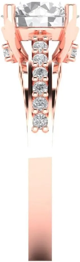 Clara Pucci 2.15ct Round Cut cathedral Solitaire Stunning Moissanite Designer Wedding Bridal art deco Anniversary Ring 14k Rose Gold