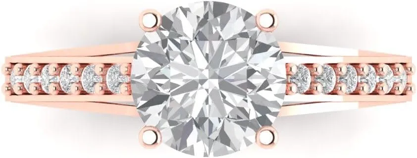 Clara Pucci 2.15ct Round Cut cathedral Solitaire Stunning Moissanite Designer Wedding Bridal art deco Anniversary Ring 14k Rose Gold