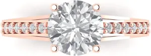 Clara Pucci 2.15ct Round Cut cathedral Solitaire Stunning Moissanite Designer Wedding Bridal art deco Anniversary Ring 14k Rose Gold