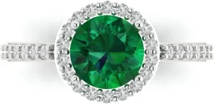 Clara Pucci 2.40 ct Round Cut Solitaire accent Halo VVS1 Green Emerald Designer Anniversary Bridal Engagement Ring 14k White Gold