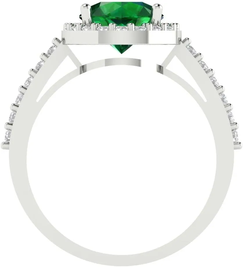 Clara Pucci 2.40 ct Round Cut Solitaire accent Halo VVS1 Green Emerald Designer Anniversary Bridal Engagement Ring 14k White Gold