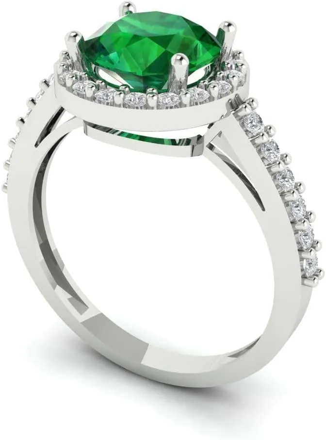 Clara Pucci 2.40 ct Round Cut Solitaire accent Halo VVS1 Green Emerald Designer Anniversary Bridal Engagement Ring 14k White Gold