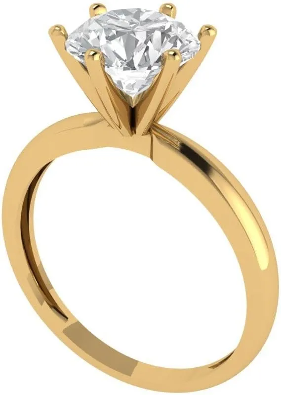 Clara Pucci 2Ct Round Cut Solitaire Moissanite Engagement Ring for Women - Solid 14K Yellow Gold
