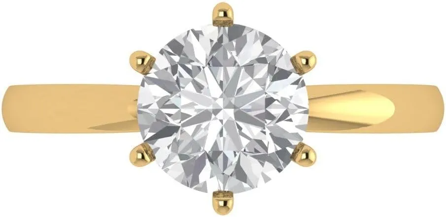 Clara Pucci 2Ct Round Cut Solitaire Moissanite Engagement Ring for Women - Solid 14K Yellow Gold