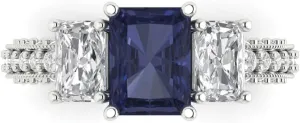 Clara Pucci 4.26 ct Emerald Round Cut Solitaire 3 stone VVS1 Blue Sapphire Designer Anniversary Bridal Engagement Ring 14k White Gold