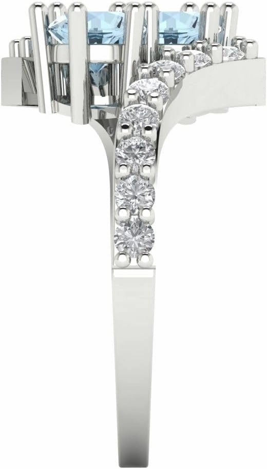 Clara Pucci 1.92ct Round Cut 2 stone Solitaire Sky Blue Aquamarine Designer Wedding Bridal art deco Anniversary Ring 14k White Gold