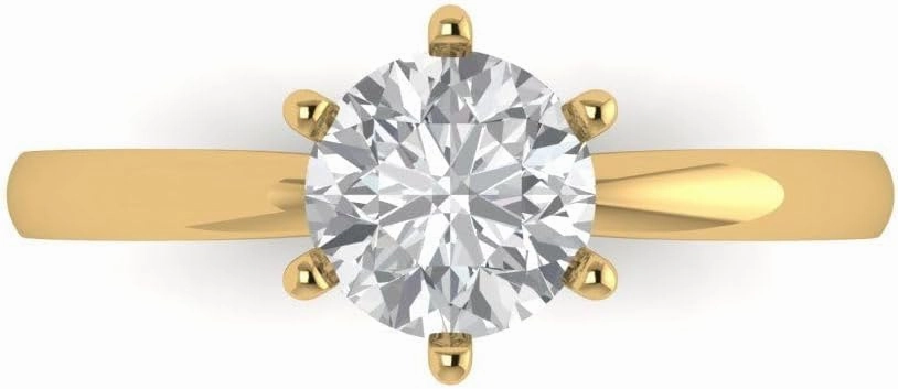 Clara Pucci 1Ct Round Cut Solitaire Moissanite Engagement Ring - Solid 14K Yellow Gold